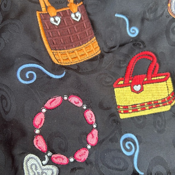 BRIGHTON Black Embroidered Shoulder Tote Handbag Purse Two Handle Zip Closure C4 - Picture 10 of 15